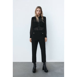 ZARA NWT Textured Flare Crop Pants Black XS